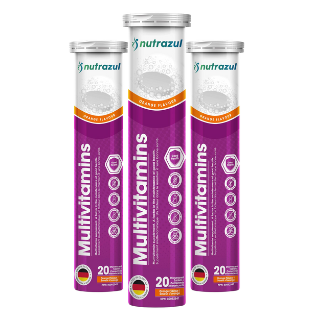 Nutrazul® Multivitamin Effervescent Tablets | Immune Support with 9 Essential Vitamins, 60 Tablets, Orange Flavor