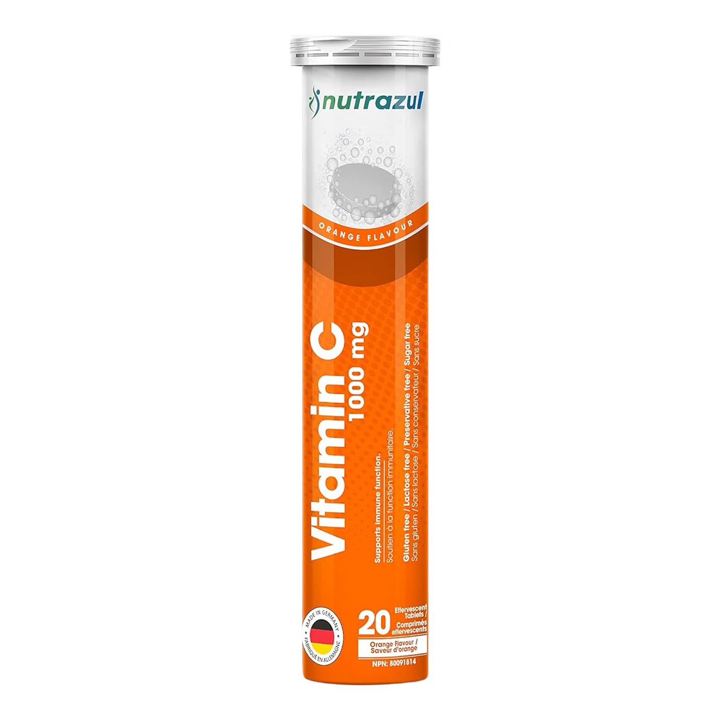 Nutrazul Vitamin C - Effervescent Tablets - 1000 mg - 20 Tablets - Flavor Orange