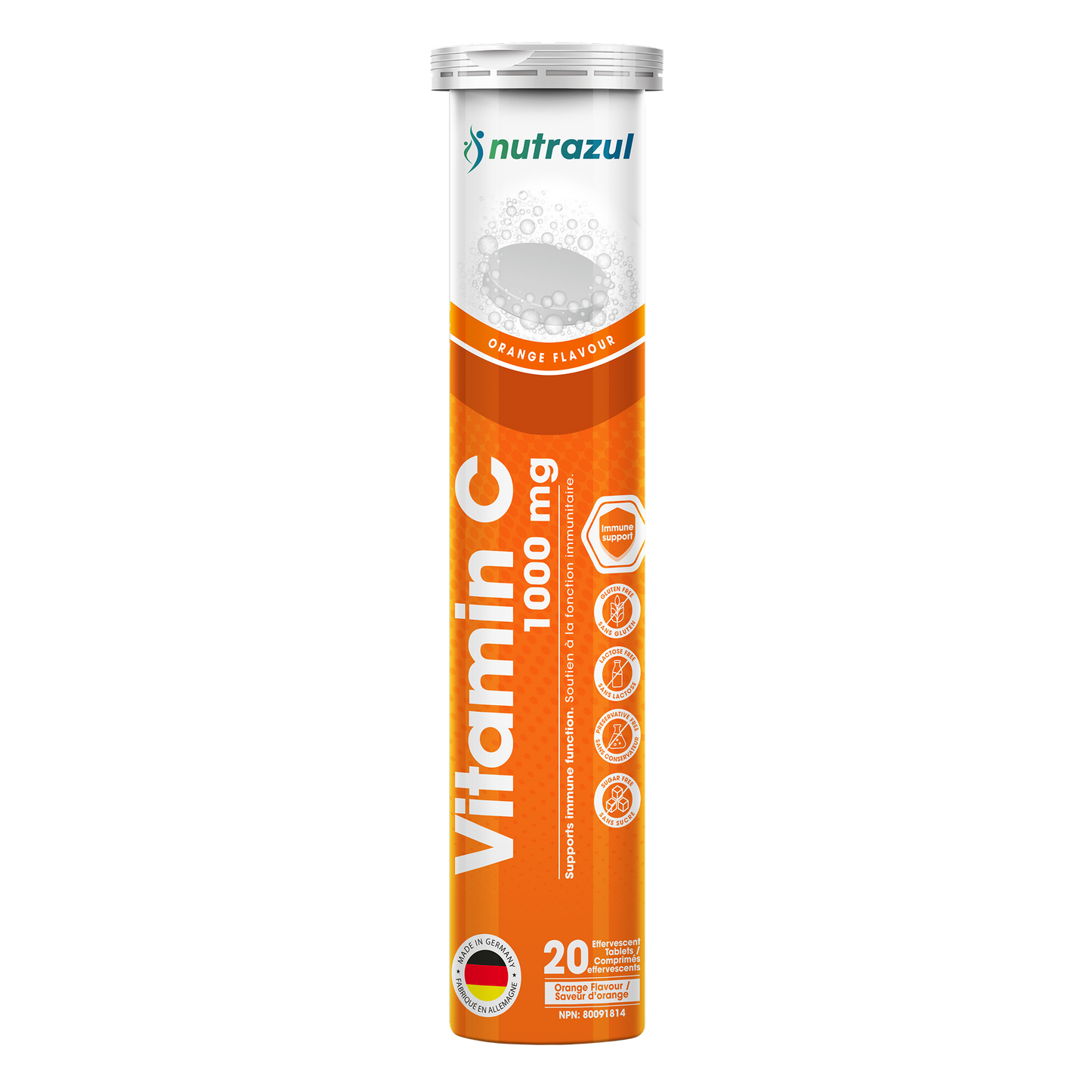Nutrazul Vitamin C - Effervescent Tablets - 1000 mg - 20 Tablets - Flavor Orange
