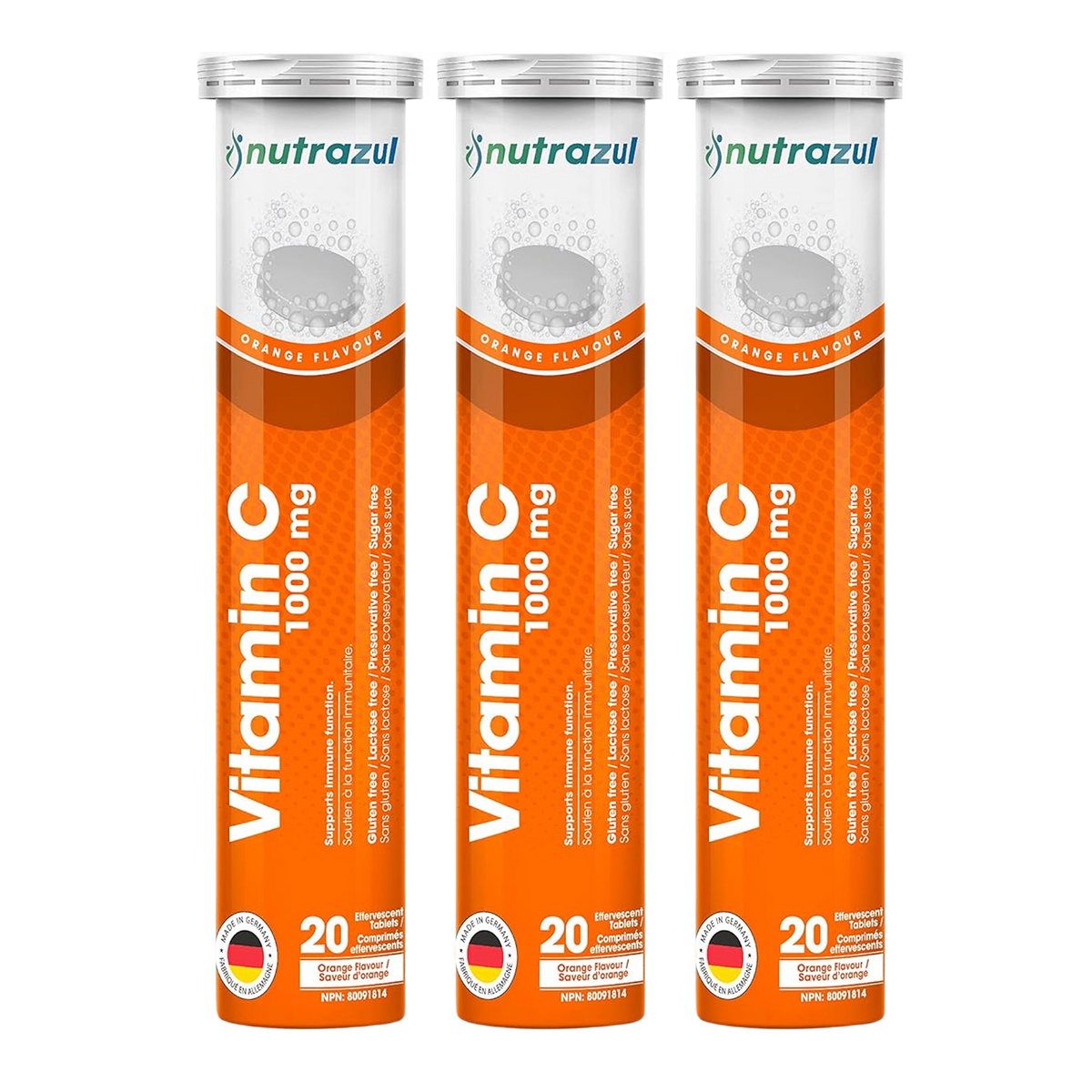 Comprimés effervescents Nutrazul Vitamine C 1000 mg - Orange (paquet de 3 x 20)
