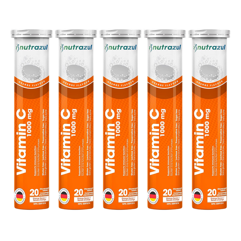 Comprimés effervescents Nutrazul Vitamine C 1000 mg - Orange (paquet de 5 x 20)