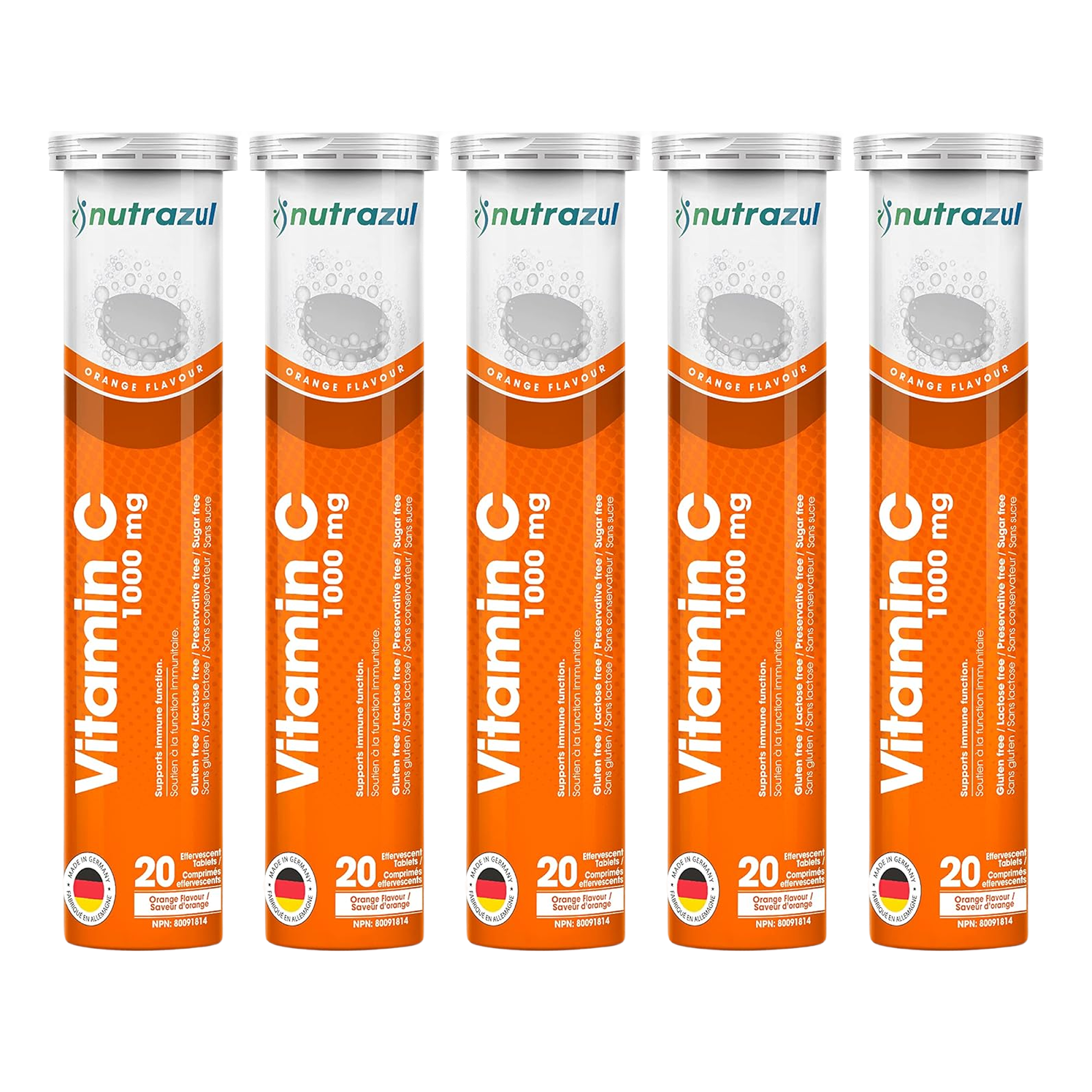 Comprimés effervescents Nutrazul Vitamine C 1000 mg - Orange (paquet de 5 x 20)