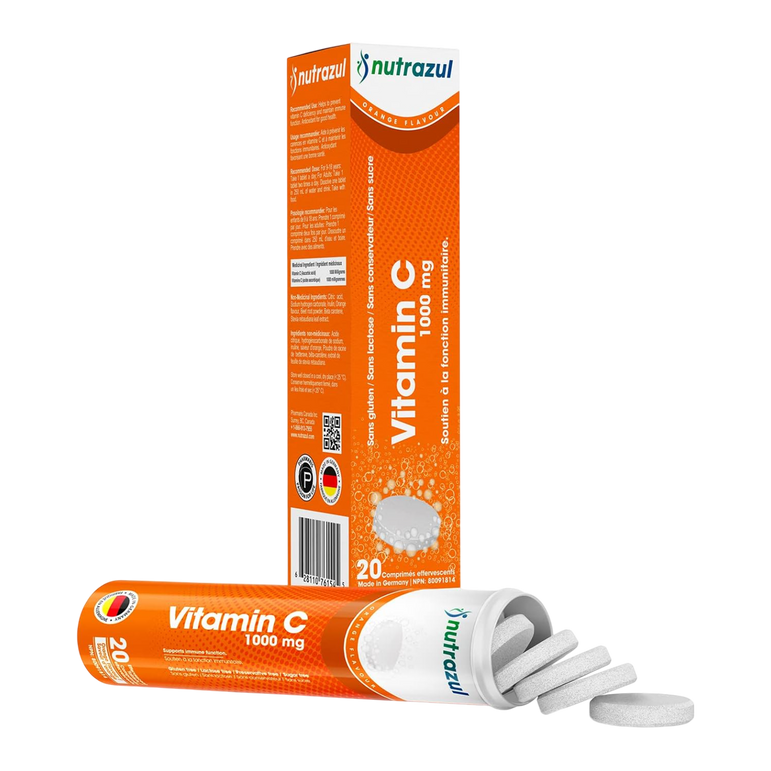 Comprimés effervescents Nutrazul Vitamine C 1000 mg - Orange (paquet de 5 x 20)