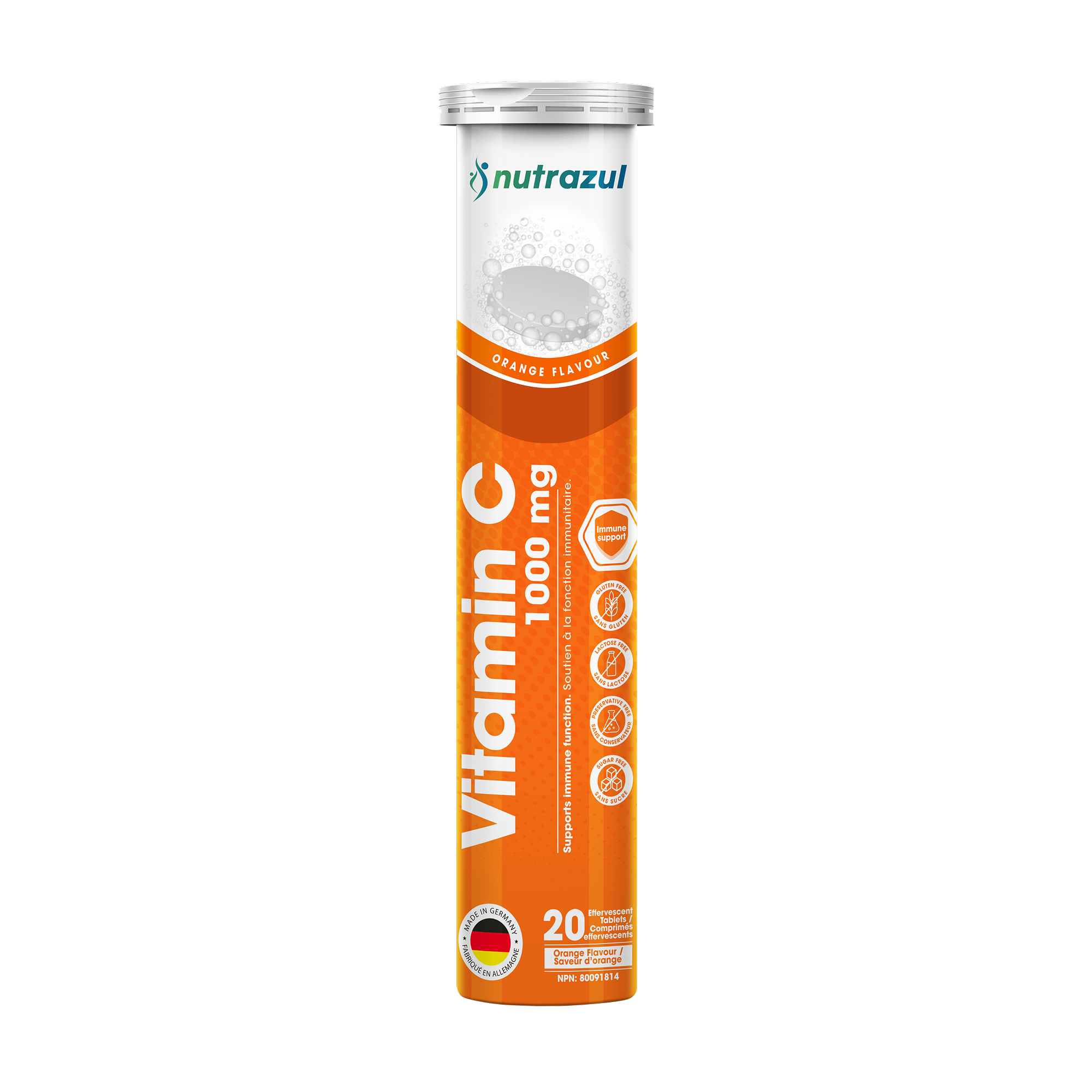 Comprimés effervescents Nutrazul Vitamine C 1000 mg - Orange (paquet de 5 x 20)