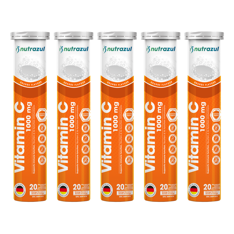 Comprimés effervescents Nutrazul Vitamine C 1000 mg - Orange (paquet de 5 x 20)