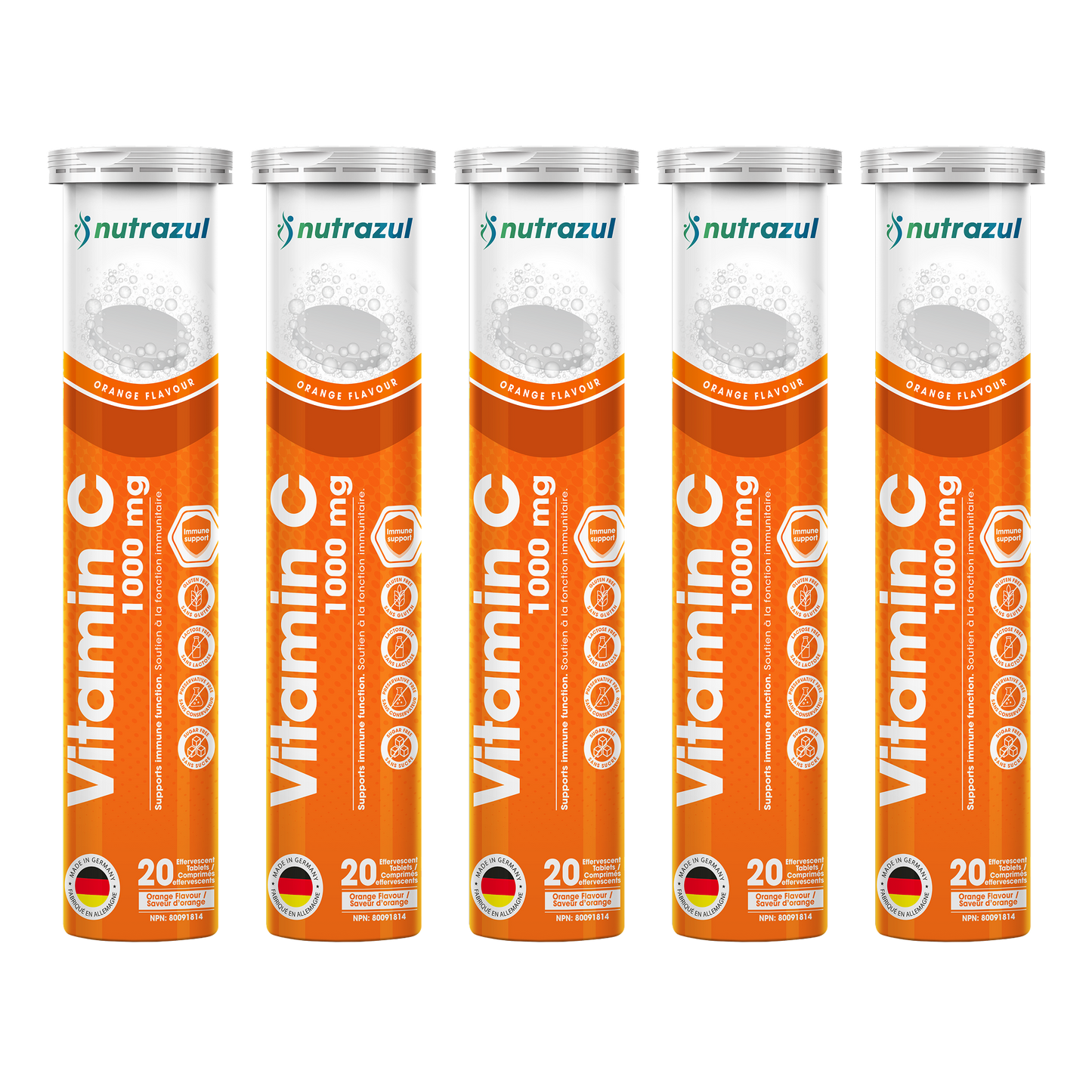 Nutrazul Vitamin C 1000mg Effervescent Tablets - Orange (Pack of 5 X 20)