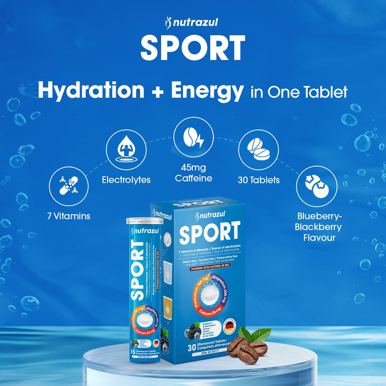 Nutrazul SPORT | Soutien électrolytique et énergétique avec caféine | Magnésium, potassium et zinc