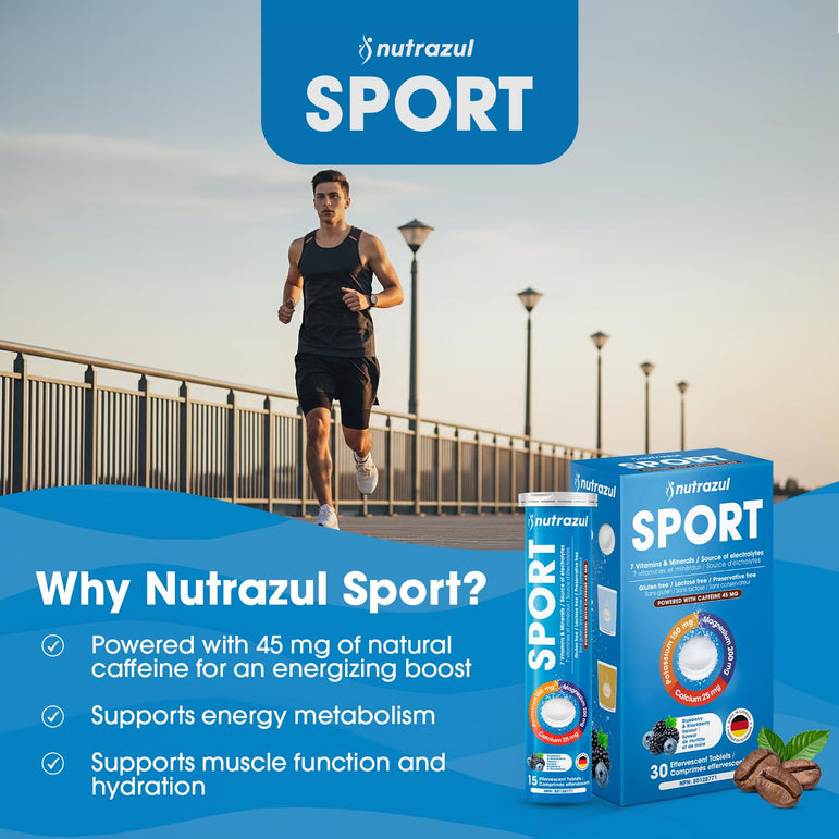 Nutrazul SPORT | Soutien électrolytique et énergétique avec caféine | Magnésium, potassium et zinc