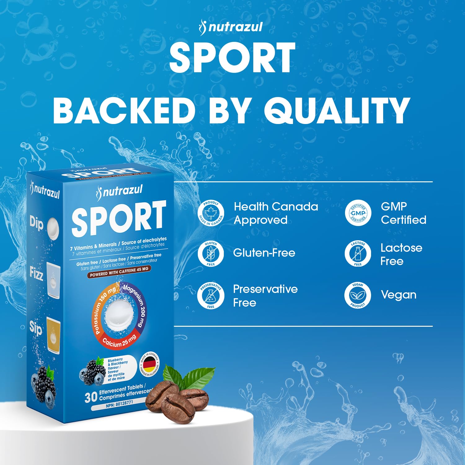 Nutrazul SPORT | Soutien électrolytique et énergétique avec caféine | Magnésium, potassium et zinc