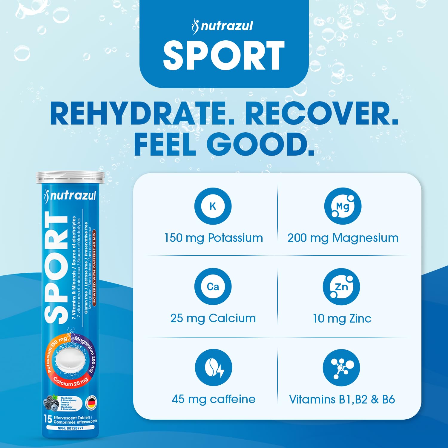 Nutrazul SPORT | Soutien électrolytique et énergétique avec caféine | Magnésium, potassium et zinc