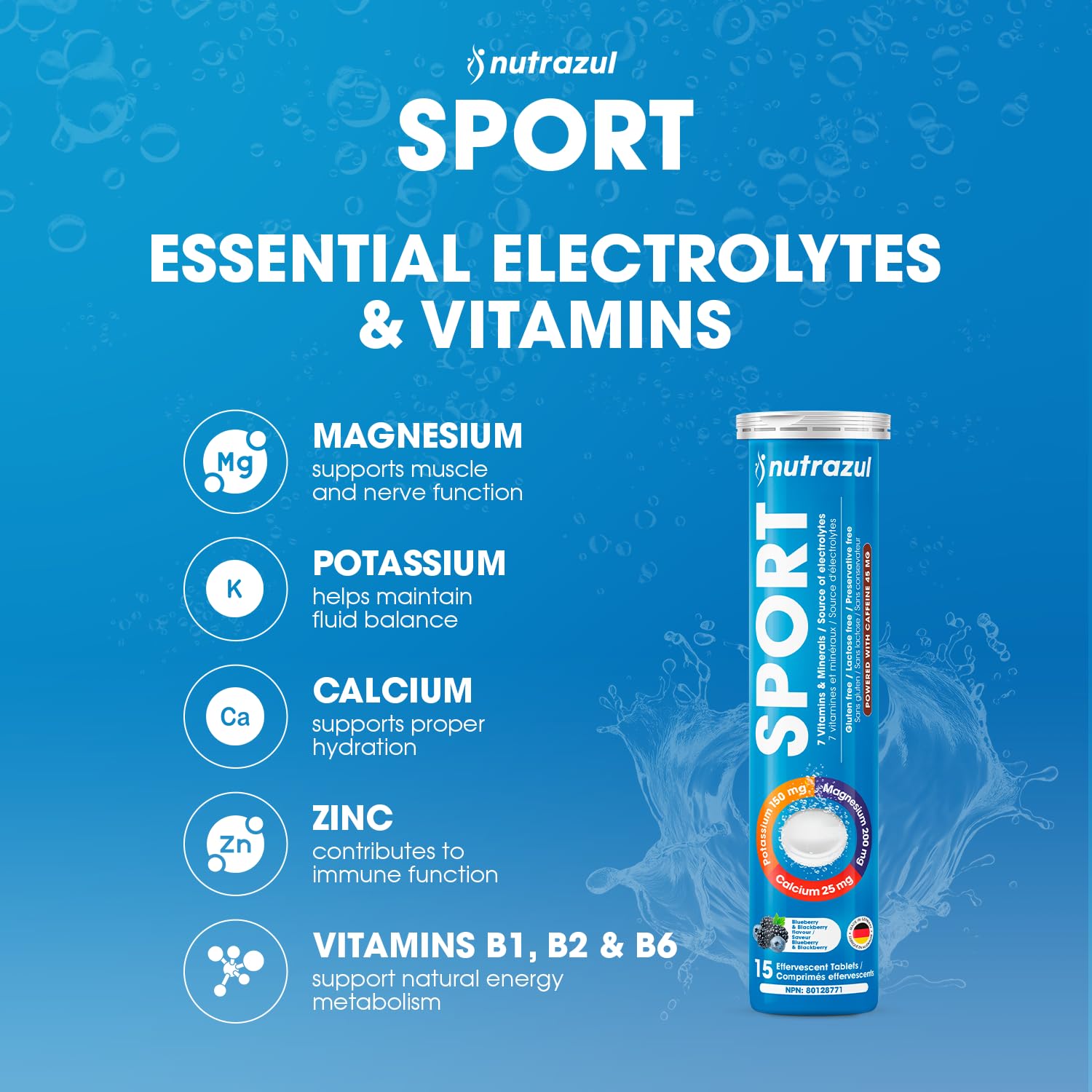 Nutrazul SPORT | Soutien électrolytique et énergétique avec caféine | Magnésium, potassium et zinc
