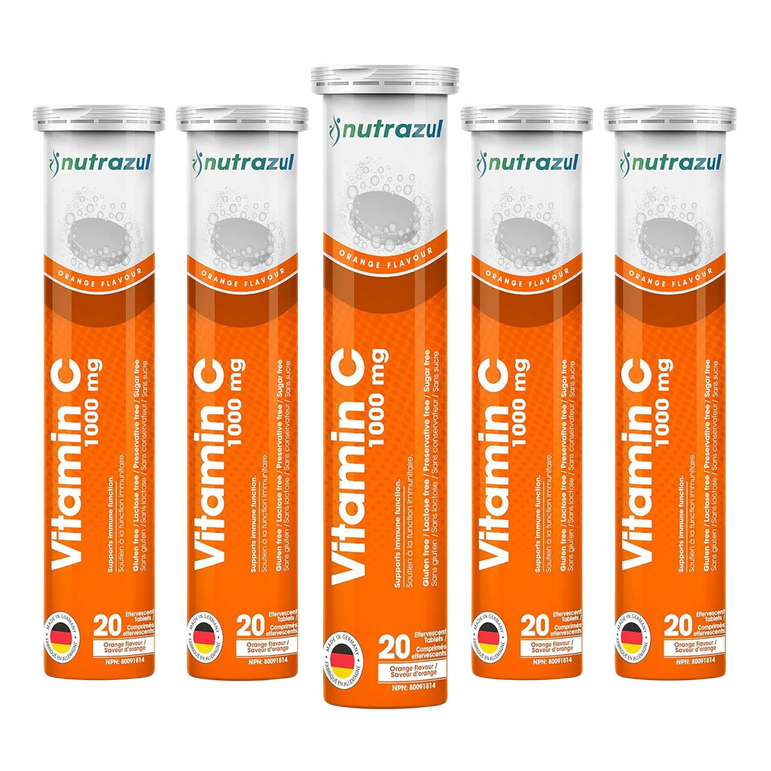 Comprimés effervescents Nutrazul Vitamine C 1000 mg - Orange (paquet de 5 x 20)