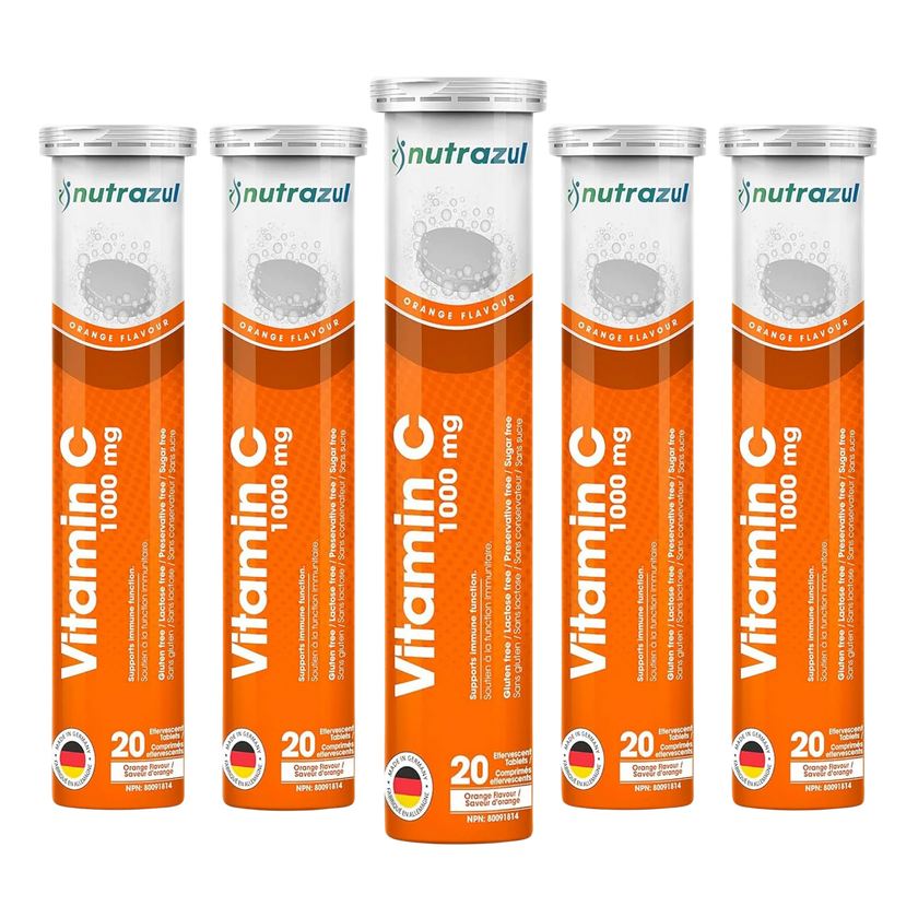 Comprimés effervescents Nutrazul Vitamine C 1000 mg - Orange (paquet de 5 x 20)