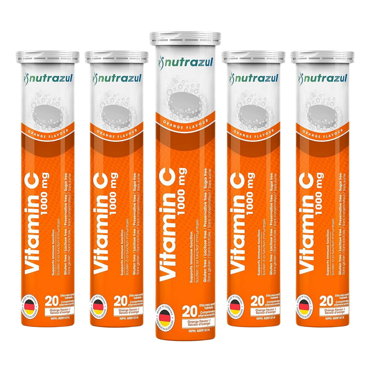 Comprimés effervescents Nutrazul Vitamine C 1000 mg - Orange (paquet de 5 x 20)
