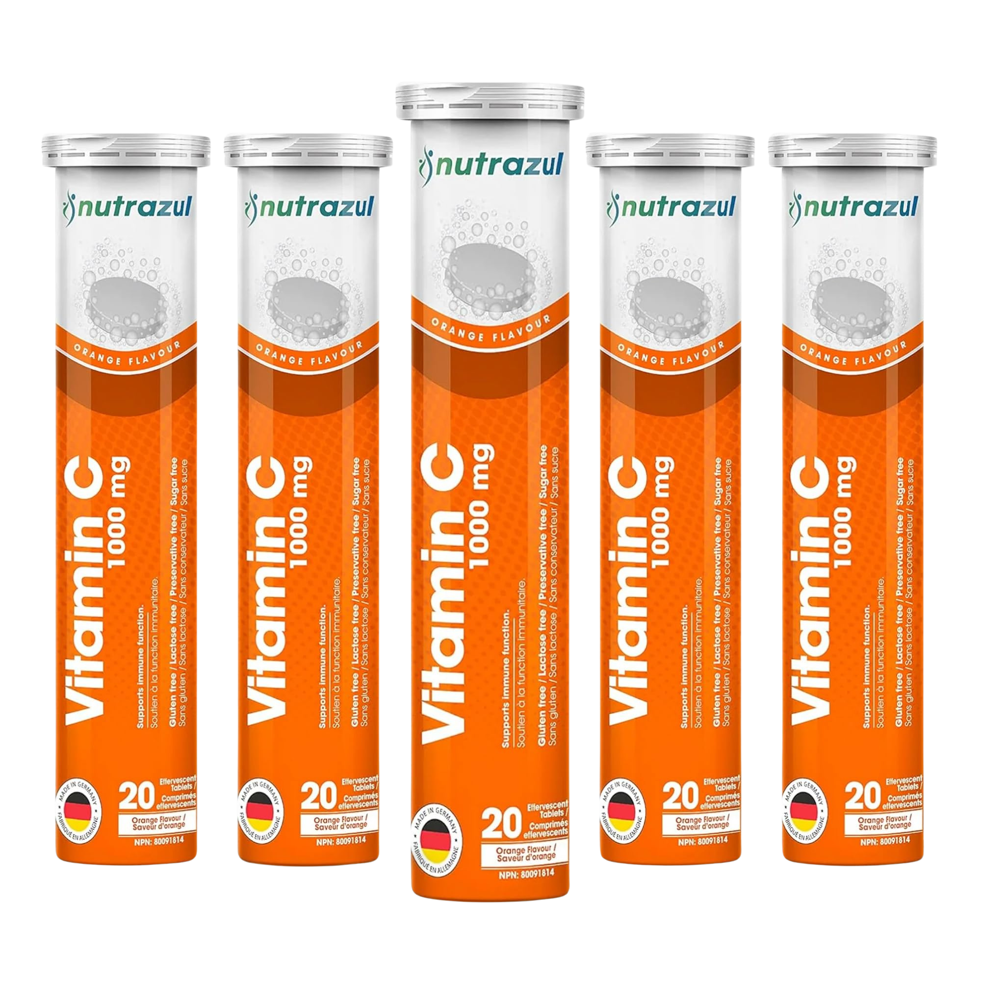 Comprimés effervescents Nutrazul Vitamine C 1000 mg - Orange (paquet de 5 x 20)