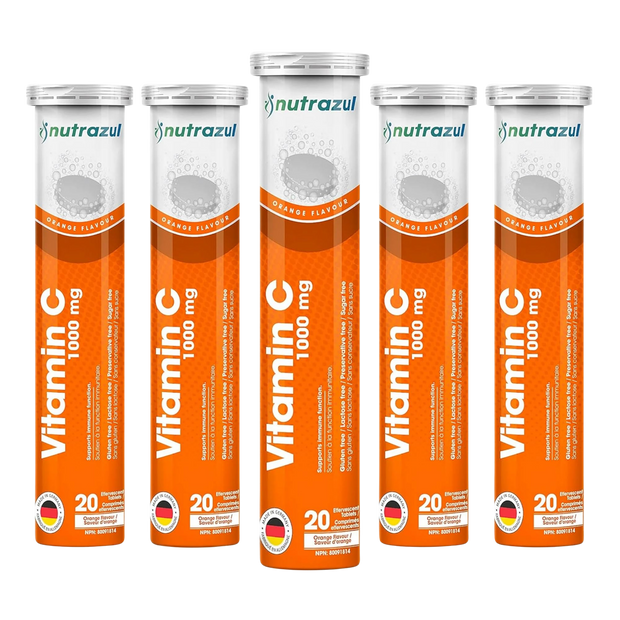 Comprimés effervescents Nutrazul Vitamine C 1000 mg - Orange (paquet de 5 x 20)