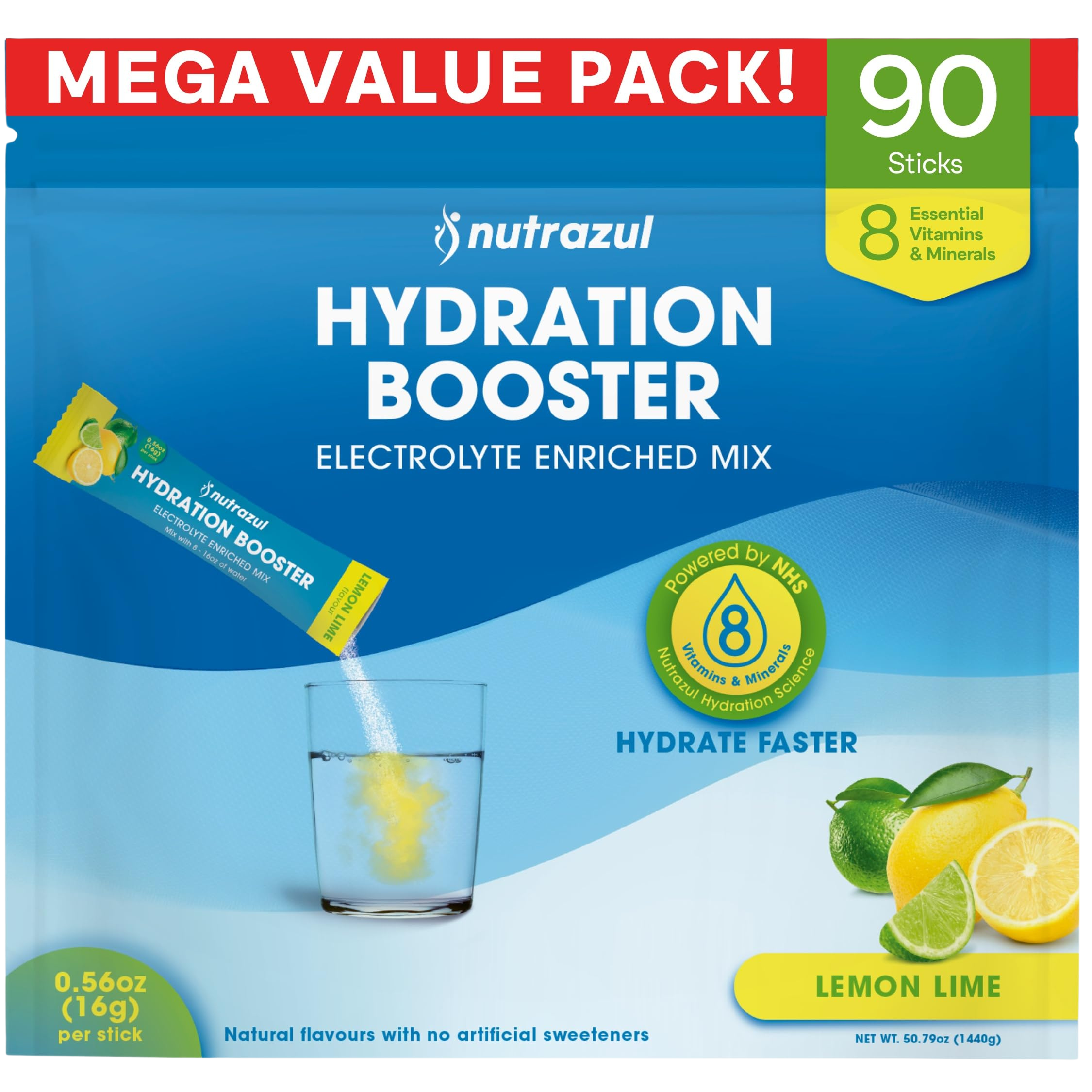Nutrazul® Hydration Booster - Lemon Lime 90 Sticks